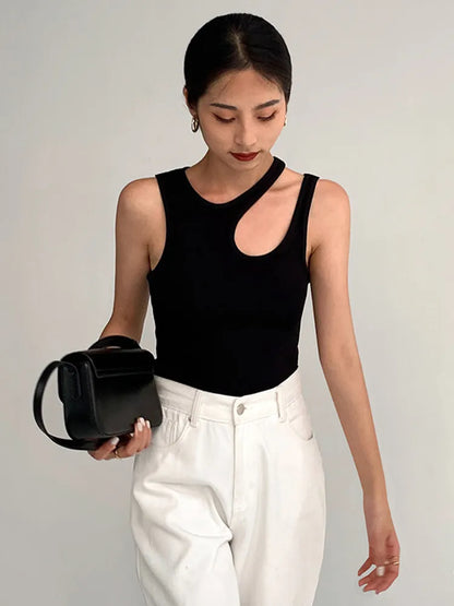 Casual white cut t shirt women round neck sleeveless korean slim t shirts women clothing 2023 summer fashion