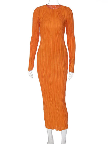 Hugcitar – Robe de bal Maxi pour femmes, élégante, côtelée, couleur unie, col rond, manches longues, Sexy, moulante, soirée, fête d'anniversaire, Y2K, automne 2023