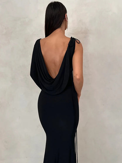 Dulzura Lace Up Long Sleeve One Shoulder Maxi Dress For Women Bodycon Party Elegant Outfits Birthday Evening 2023 Summer