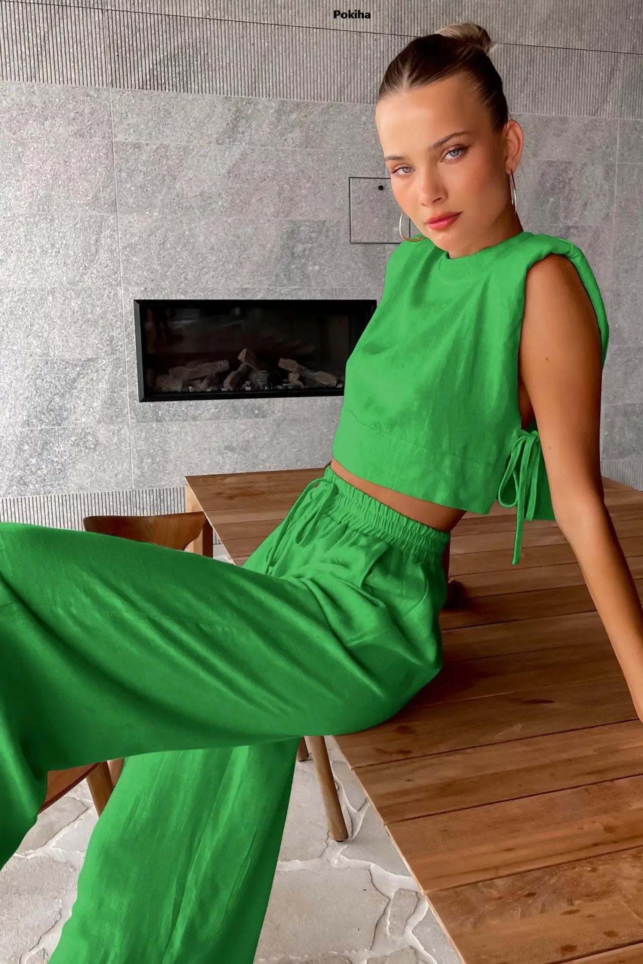 Summer 2023 Women Holiday Linen Pant Set Crop Tops Solid Outfits 2 Two Piece Matching Set For Women Sleeveless Casuals Fashion