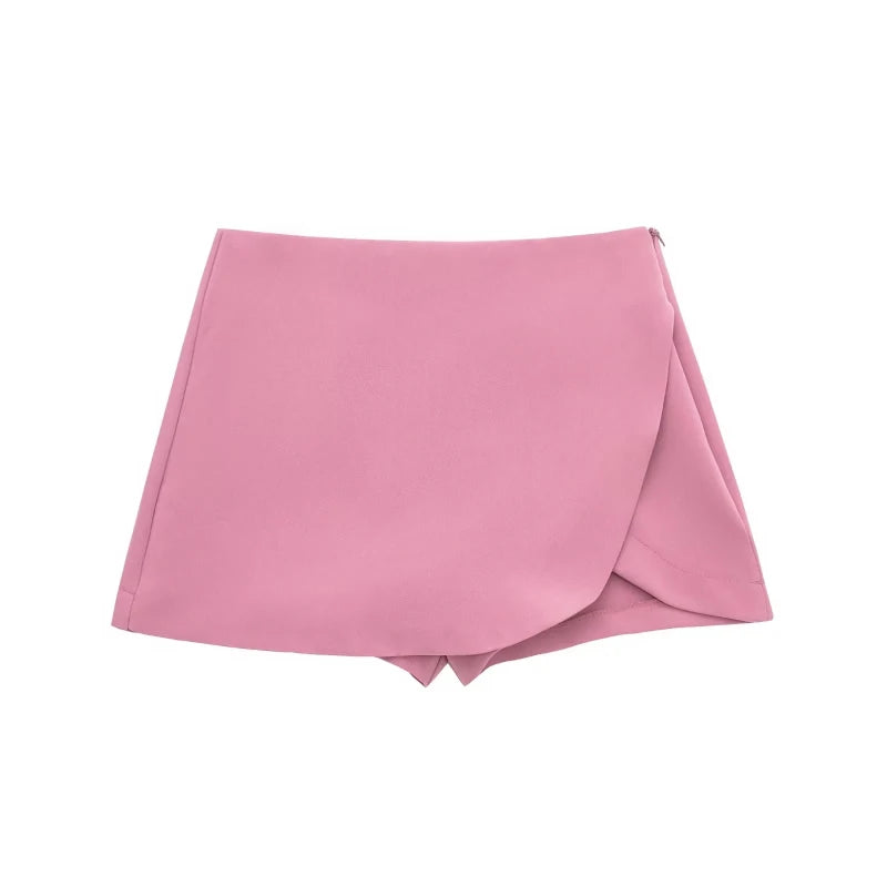 TRAF-minifalda corta para mujer, pantalones cortos de cintura alta, color negro y rosa, pantalones cortos sexis de verano para mujer, pantalones cortos envolventes de moda de otoño, falda