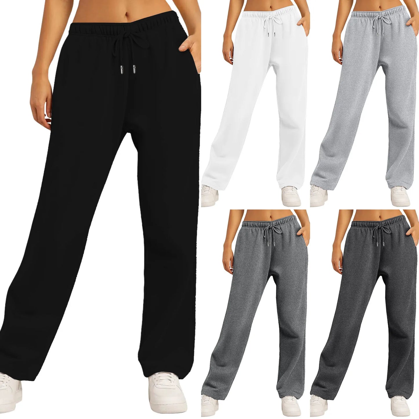 Pantalon à jambes larges pour femmes, pantalon de survêtement doublé polaire, droit, bas tout mathématique, uni, Fitness, jogging, voyage basique