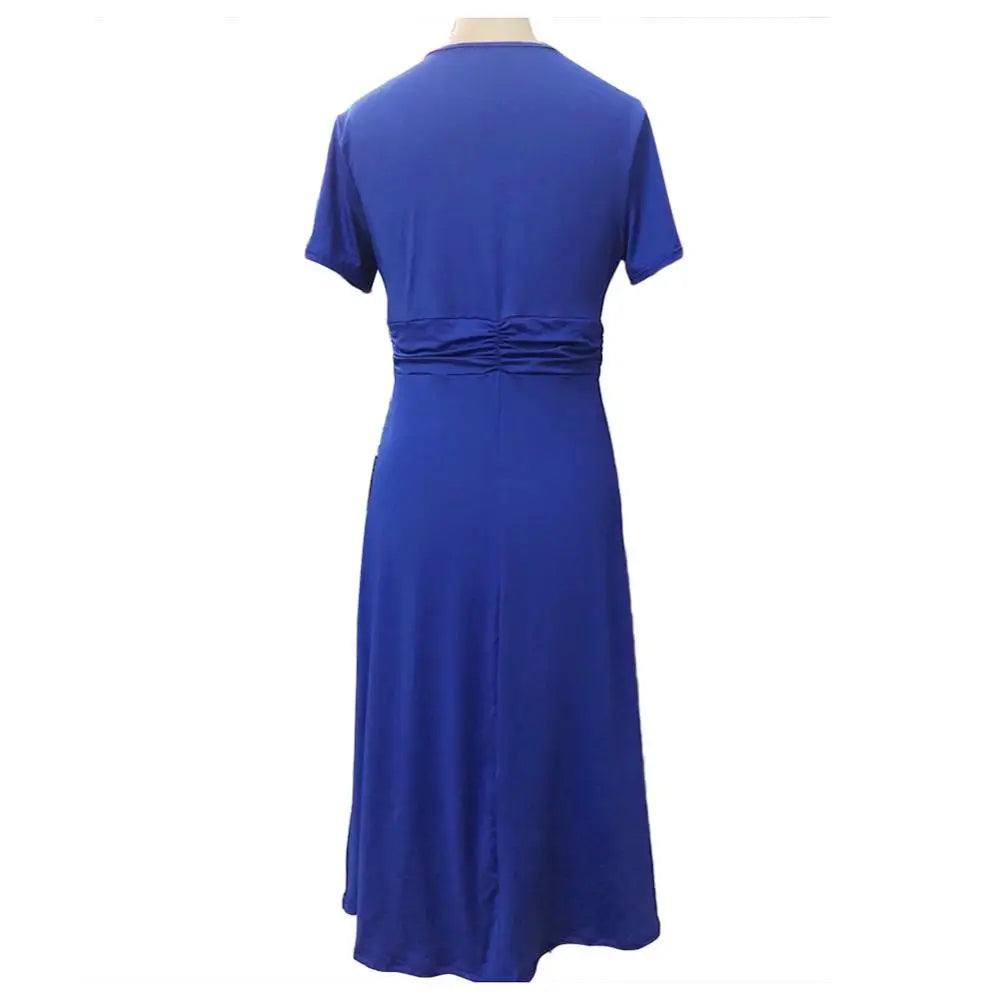 Robe de soirée mi-longue pour femmes, élégante, couleur unie, manches courtes, col en V, ourlet asymétrique, taille serrée, dames