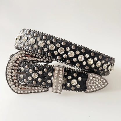 Ceintures Punk en strass foncé pour femmes et hommes, bracelet en cuir de styliste, diamant Bing, Cowboy occidental Y2K E, ceinture de mode pour filles et jeans