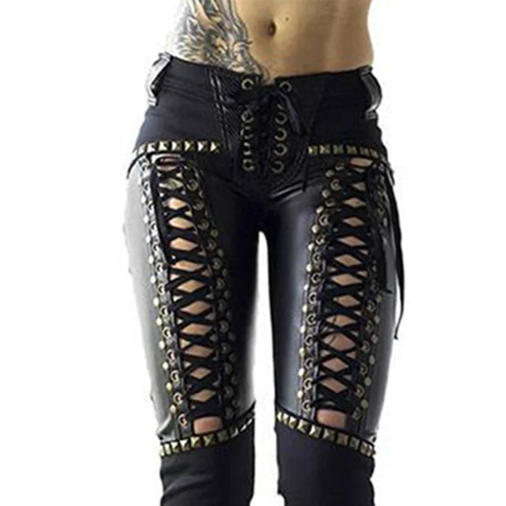 Pantalon femme Punk Rock pantalon crayon en simili cuir