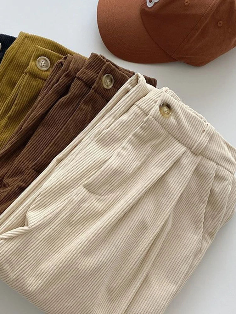 ZOKI, pantalones de pana Retro de cintura alta para mujer, Pantalones rectos informales de otoño, Pantalones largos Vintage con bolsillos de café, pantalones que combinan con todo, nuevos