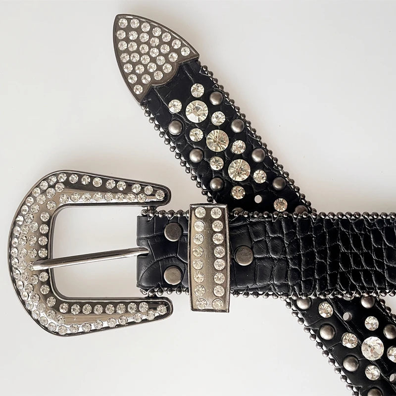 Cinturones Punk oscuro con diamantes de imitación para mujer, correa de cuero de diseñador, cinturón Bing con diamantes, vaquero occidental Y2K E, cinturón de moda para vaqueros y hombres