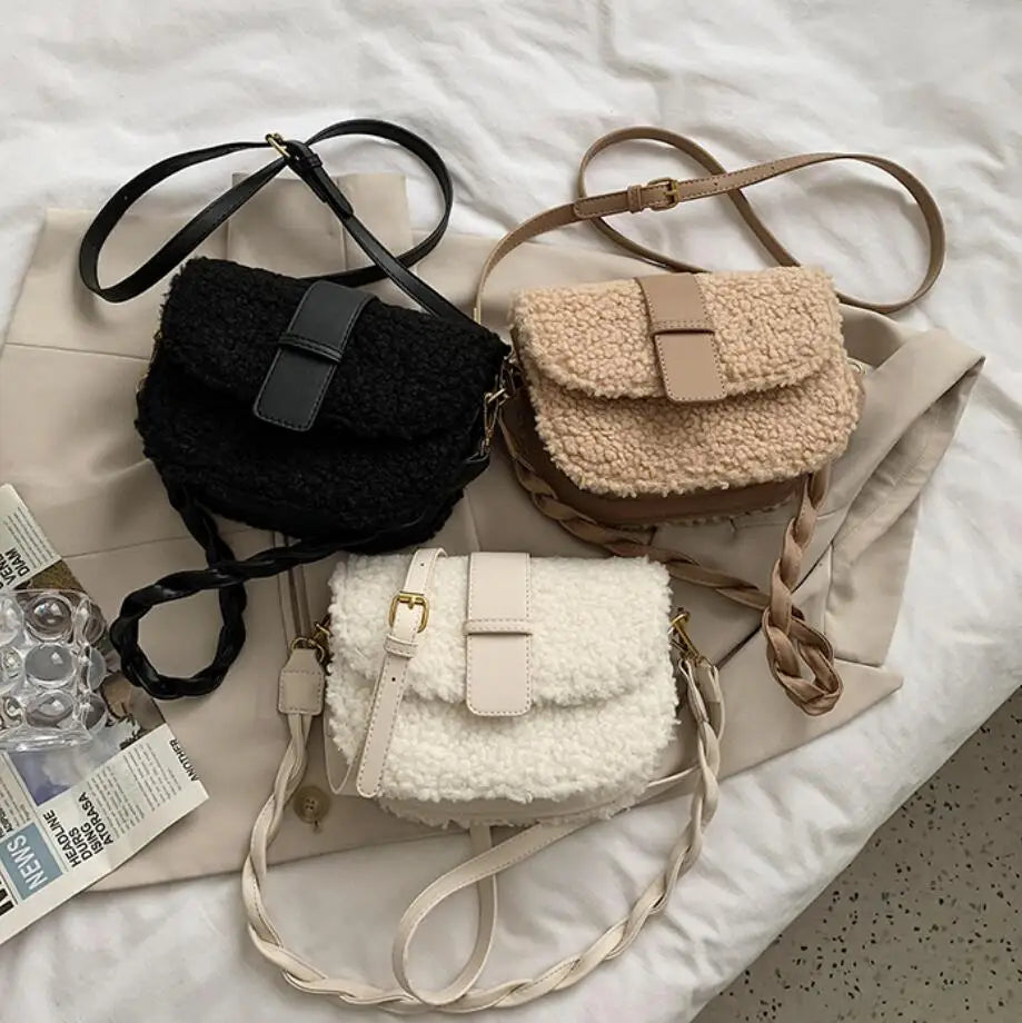 Bolso de hombro para mujer, bandolera con correa tejida, bolso para axila, bolso de piel de felpa de alta calidad, Diseñador de Bolsos para mujer 2023