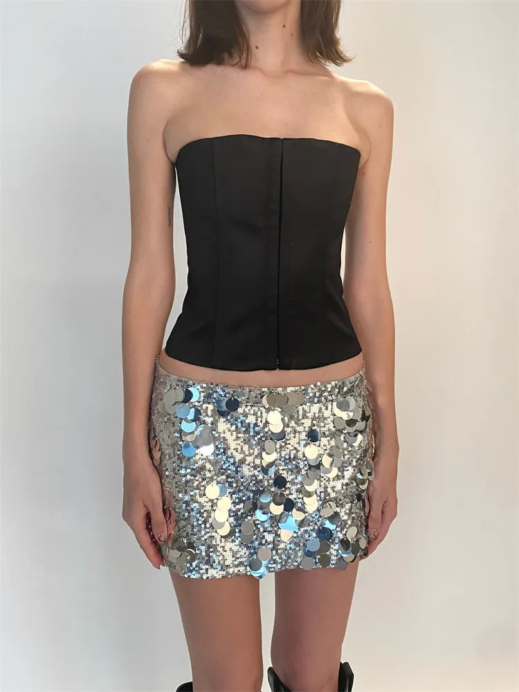 CHRONSTYLE Women Sequined Skirts Sparkle Bodycon Short Mini Skirts Shiny Glitter Pencil Skirts Nightwear Party Clubwear 2023 New