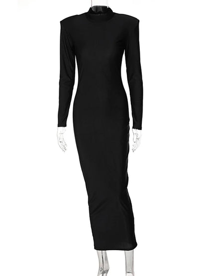 Hugcitar – robe Maxi à col roulé, manches longues, avec épaulettes, couleur unie, mode femme, Streetwear, élégante, slim, nouvel an 2023