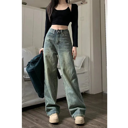 Pantalon Baggy droit en Denim pour femme, Vintage des années 90, Y2K, taille haute, jambes larges, Streetwear, décontracté, assorti avec tout, nouveau