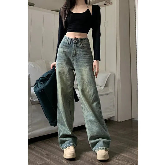 Pantalon Baggy droit en Denim pour femme, Vintage des années 90, Y2K, taille haute, jambes larges, Streetwear, décontracté, assorti avec tout, nouveau