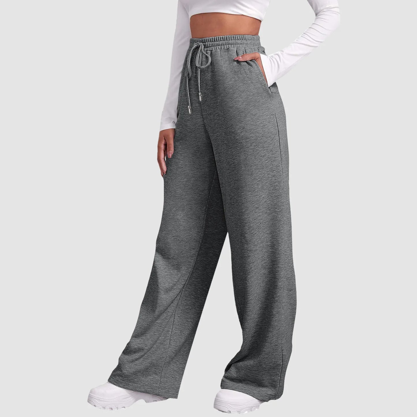 Pantalon à jambes larges pour femmes, pantalon de survêtement doublé polaire, droit, bas tout mathématique, uni, Fitness, jogging, voyage basique