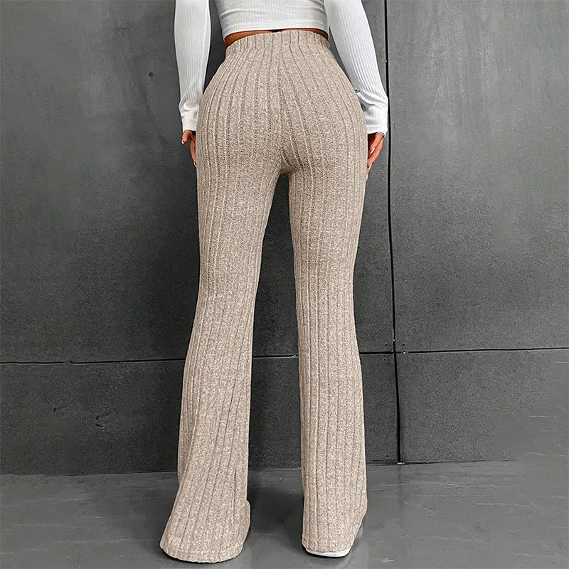 CUTENOVA otoño nuevo 2023 sólido ancho Pit Stripe Casual tejido pantalones de pierna ancha para mujeres mantener el calor en otoño e invierno Streetwea