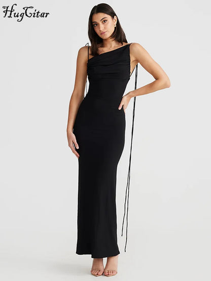 Hugcitar – robe de bal Maxi, couleur Pure, sans manches, réglable, fente à lacets, Sexy, Slim, tenue élégante, fête de vacances, printemps 2024