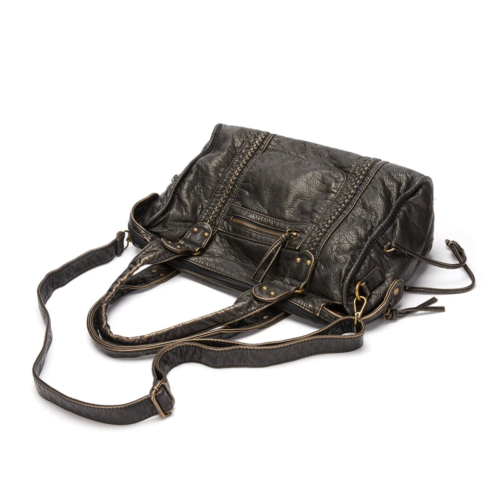 Bolso Annmouler de gran capacidad para mujer, bolso de mano de piel sintética, bandolera de cuero lavada Vintage, bolso de calidad para mujer