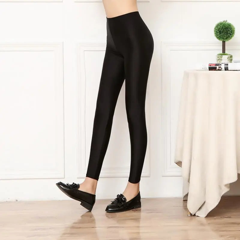 Mallas cálidas de felpa para invierno, pantalones brillantes de cintura alta, color negro, para exteriores, gruesos, ajustados, Legging