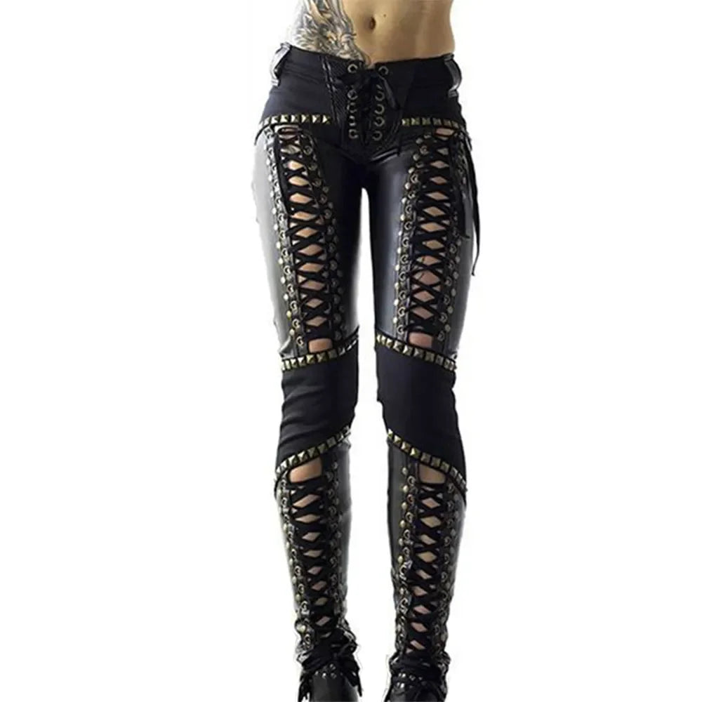 Pantalon femme Punk Rock pantalon crayon en simili cuir