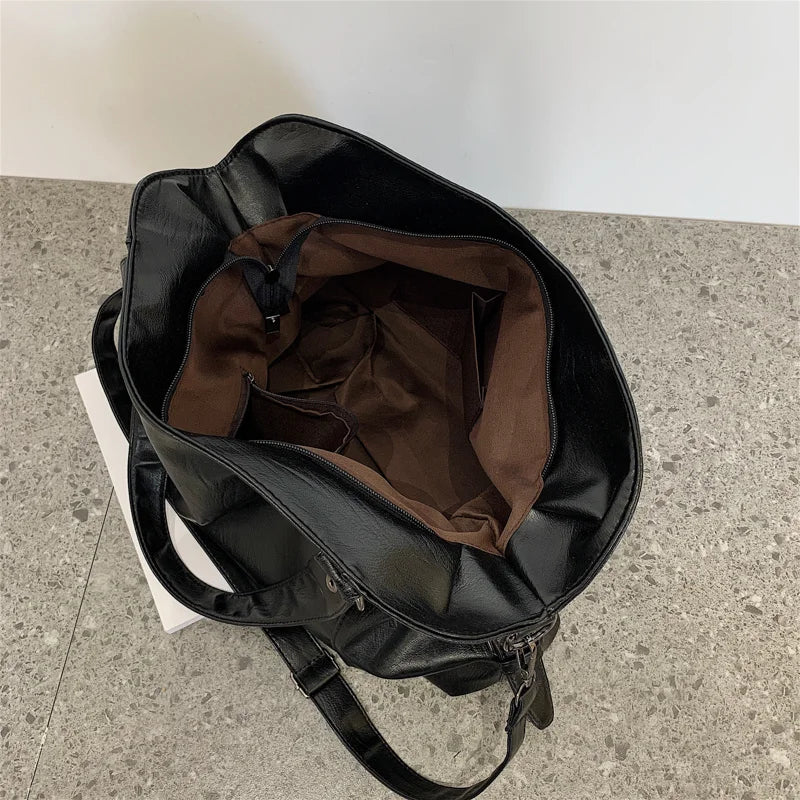 Big Black Shoulder Bags for Women Large Hobo Shopper Bag Solid Color Quality Soft Leather Crossbody Handbag Lady Travel Tote Bag