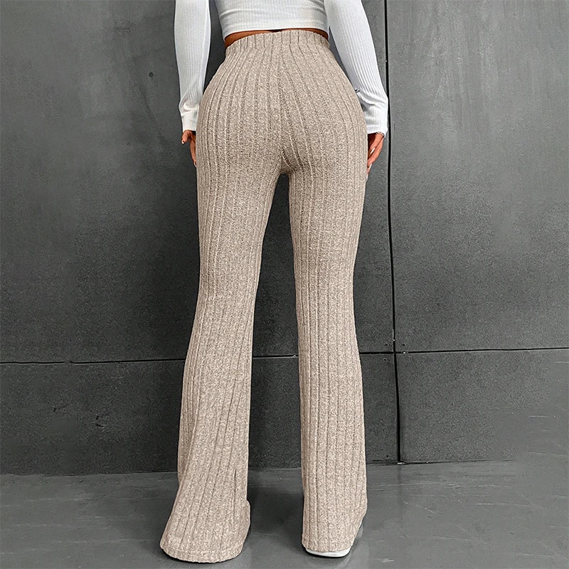 CUTENOVA Fall New 2023 Solid Wide Pit Stripe Casual Knitted Wide-Legged Pants For Women Keep Warm In Autumn And Winter Streetwea