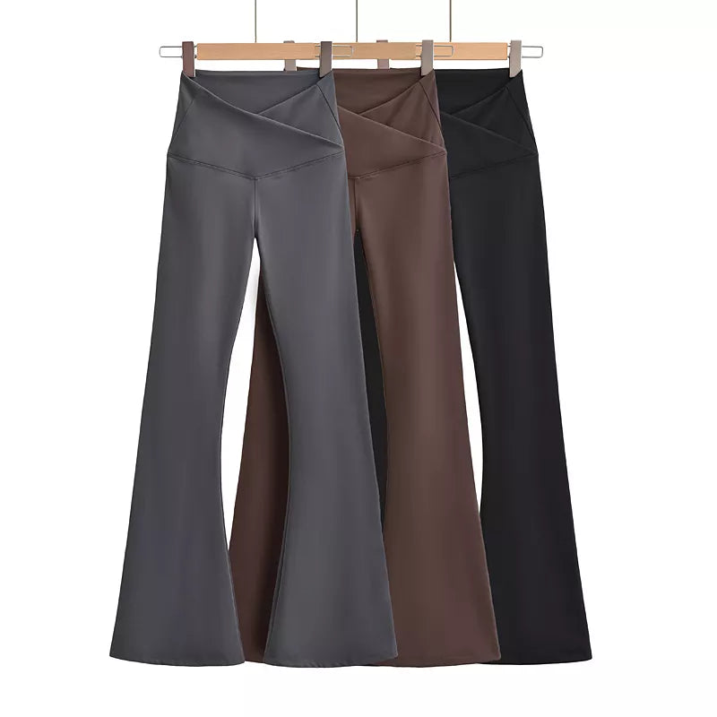 Trajes de otoño para mujer, pantalones ajustados de yoga, mallas acampanadas para mujer, ropa de calle de estilo coreano, pantalones de yoga informales, pierna acampanada, negro