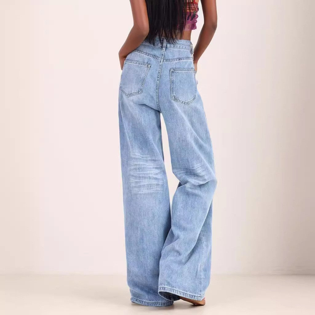 Retro High Waist Loose Wide Leg Pants Straight Women