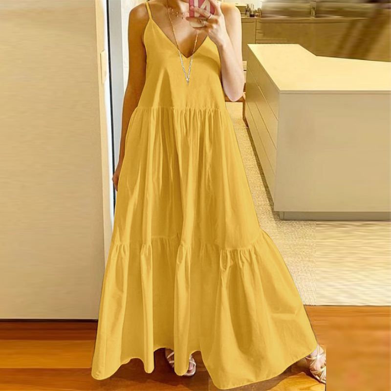 Women's Sleeveless Sling Swing Solid Color Stitching Dress