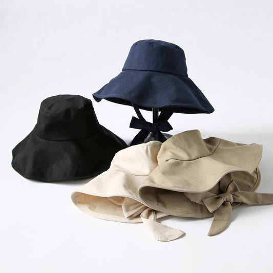 Solid Color Foldable Big Brim Lace-up Hat