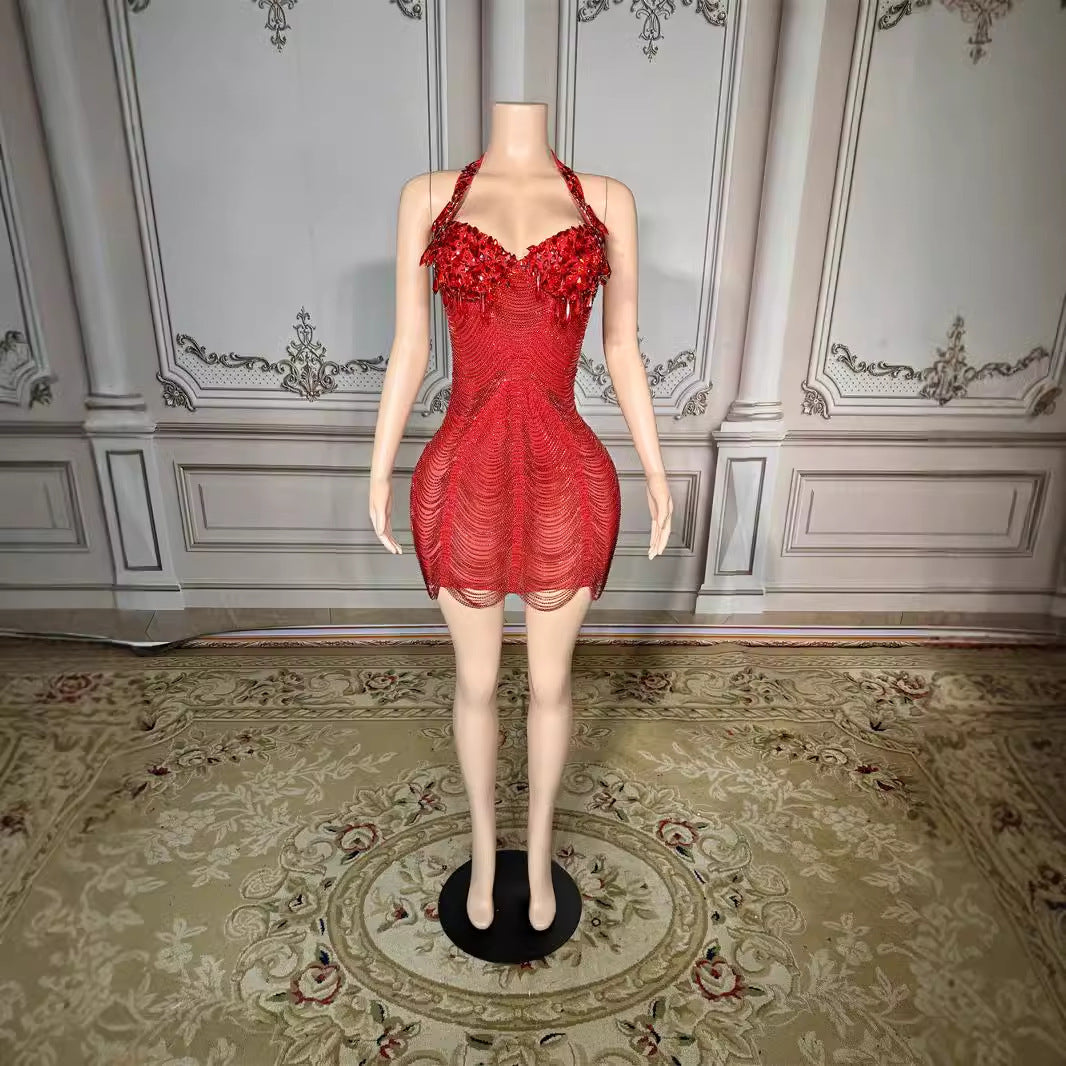 Robe rétroéclairée à diamants Red Dew pour femme