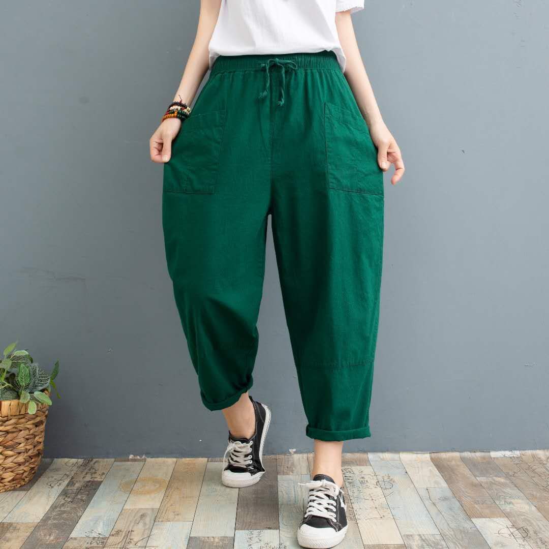 Cropped Pants Printed Plus Size Female Summer Cotton Linen Harem Pants Loose Casual Women's Pants