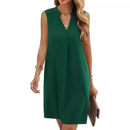 Vestido elegante sin mangas con escote en V y color liso para mujer