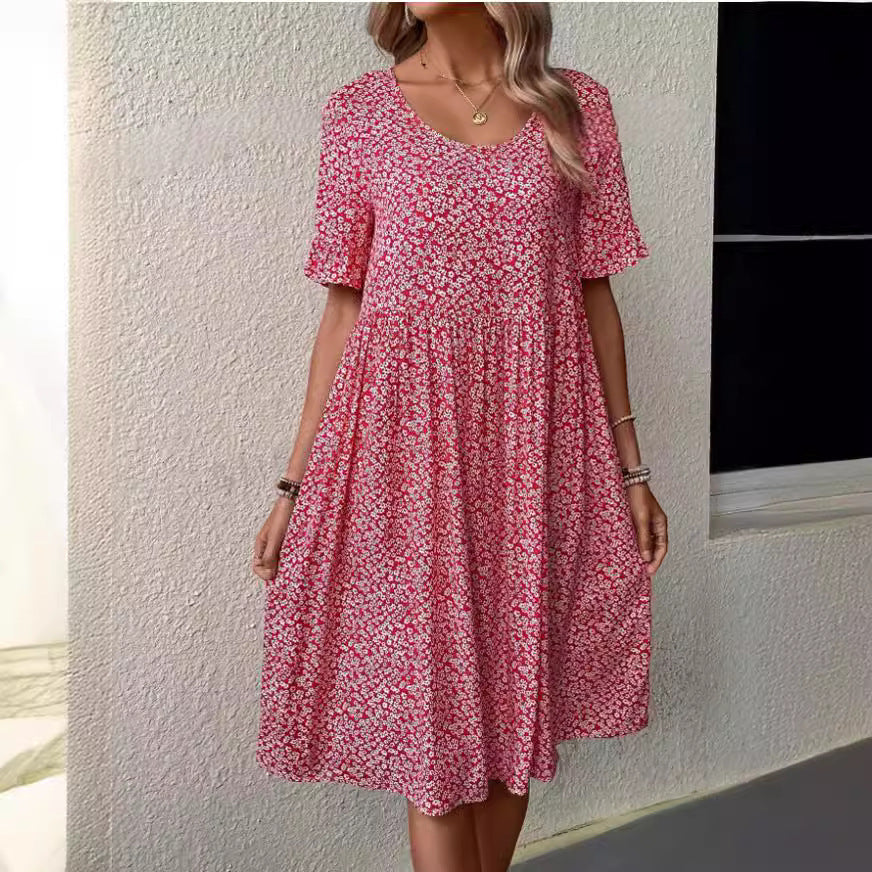 Vestido holgado de verano con escote en U y estampado floral