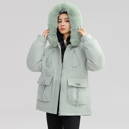 Parka holgada con botones de cuerno para mujer