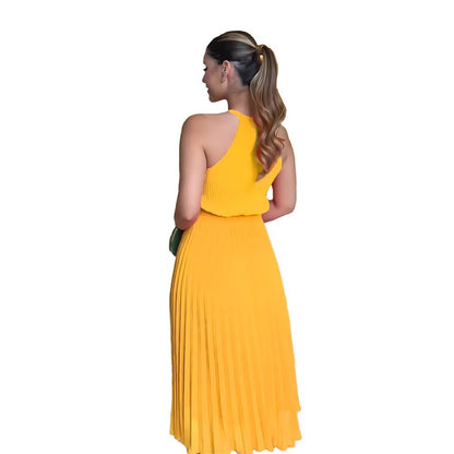 Robe élégante en mousseline de soie sans manches de couleur unie pour femme