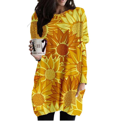 Sunflower Round Neck Fashion Medium Loose Dress