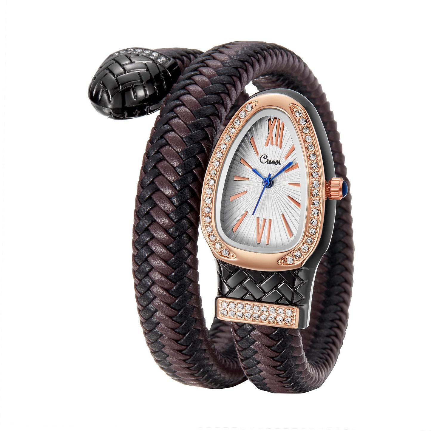 Reloj de serpiente Reloj de cuarzo de moda Correa de cuero con diamantes