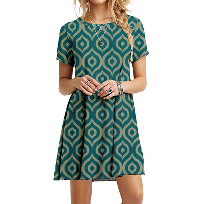 Summer Women's Casual Urban Round Neck Short Sleeve Dress