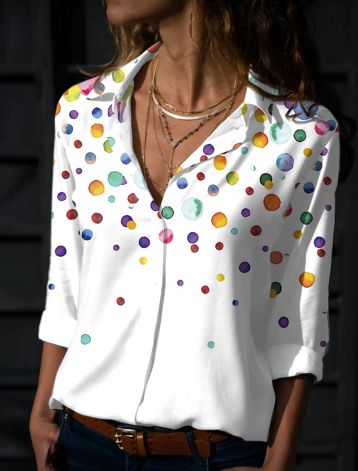 Blusa de manga larga para mujer, nueva, con estampado elegante clásico de ramas de flores en color sólido, cárdigan suelto digital 3D