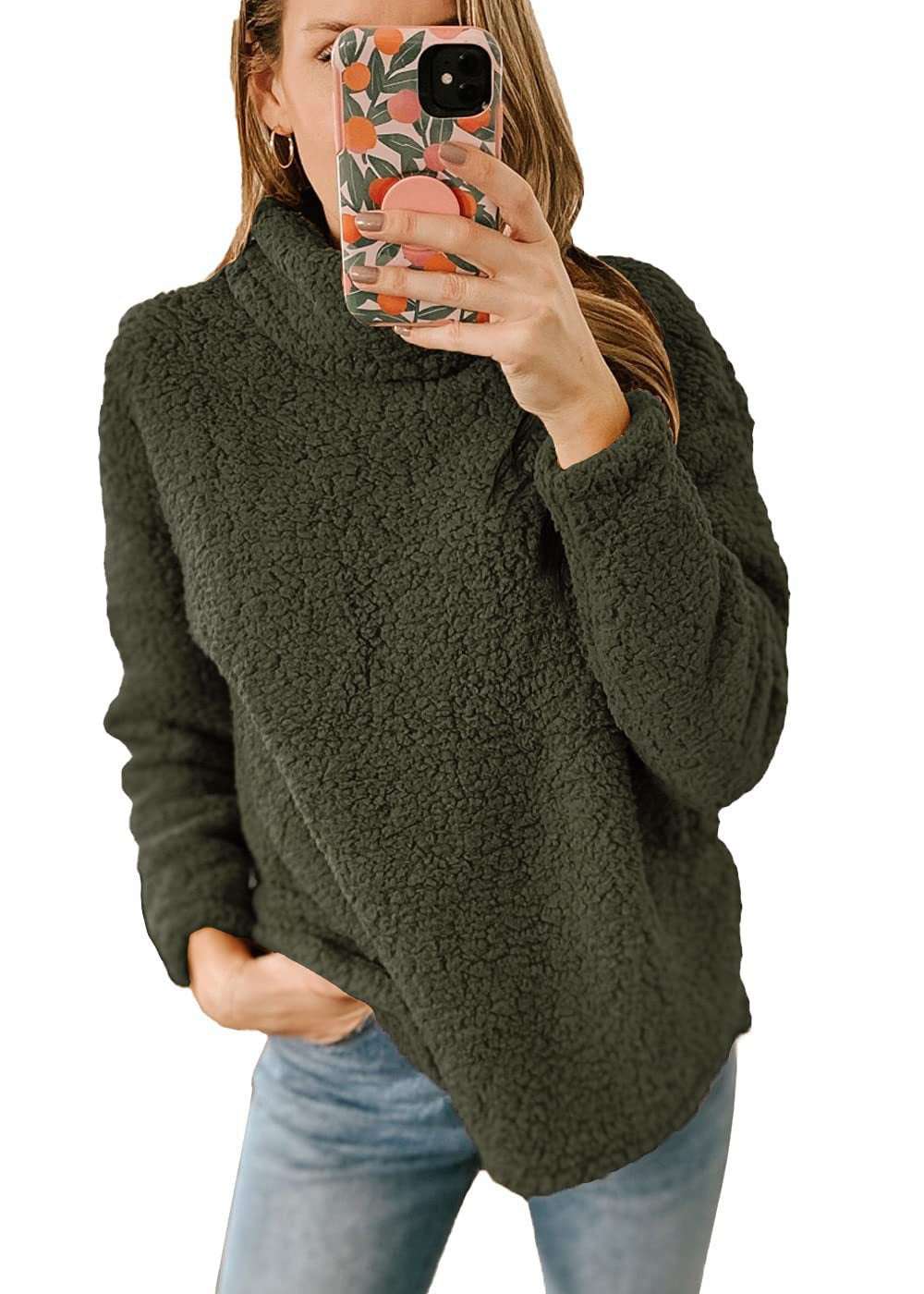 Ropa de mujer Nueva sudadera con capucha de color liso y cuello alto peludo Top de felpa para mujer