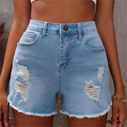 Jeans taille haute délavés à la mode européenne et américaine pour femmes, nouveaux shorts courts décontractés slim d'été