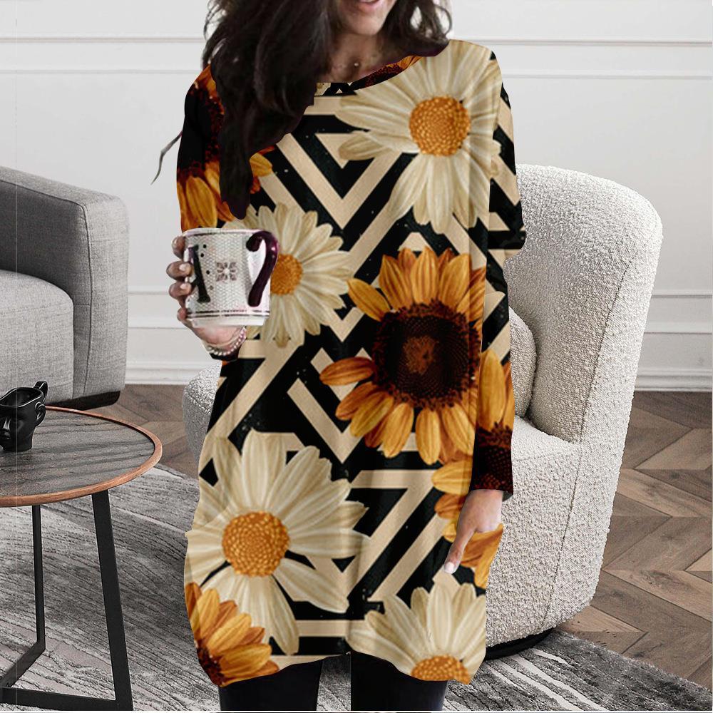 Sunflower Round Neck Fashion Medium Loose Dress