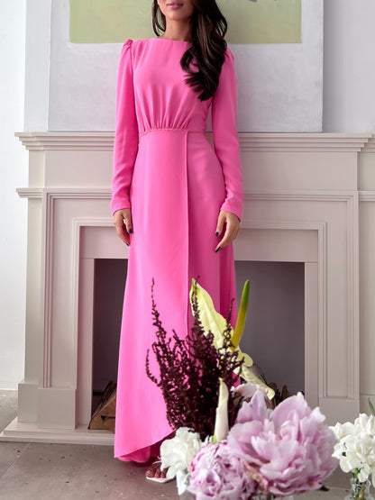 Solid Color Long Sleeve Crossover Hem Dress