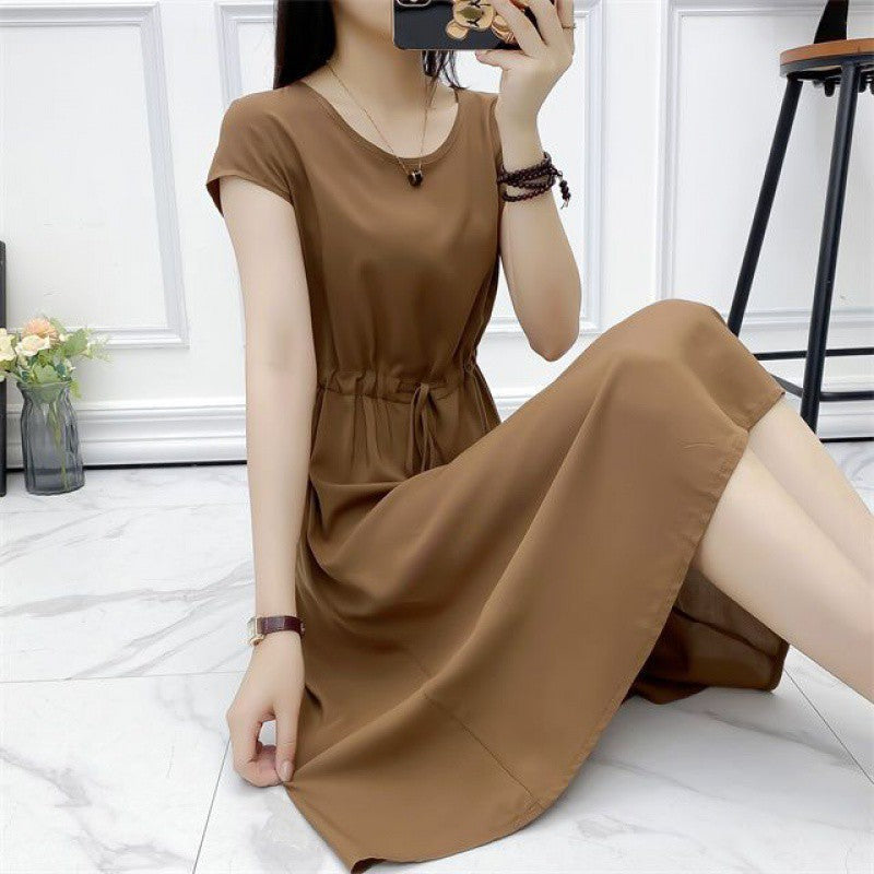 Summer Solid Color Noil Poplin Dress