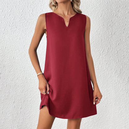 Vestido tipo chaleco de moda de color liso con escote en V