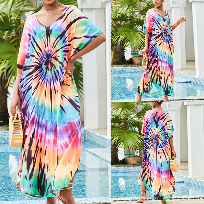 Rayon Tie-dyed Beach Long Dress Sun Protection Shirt