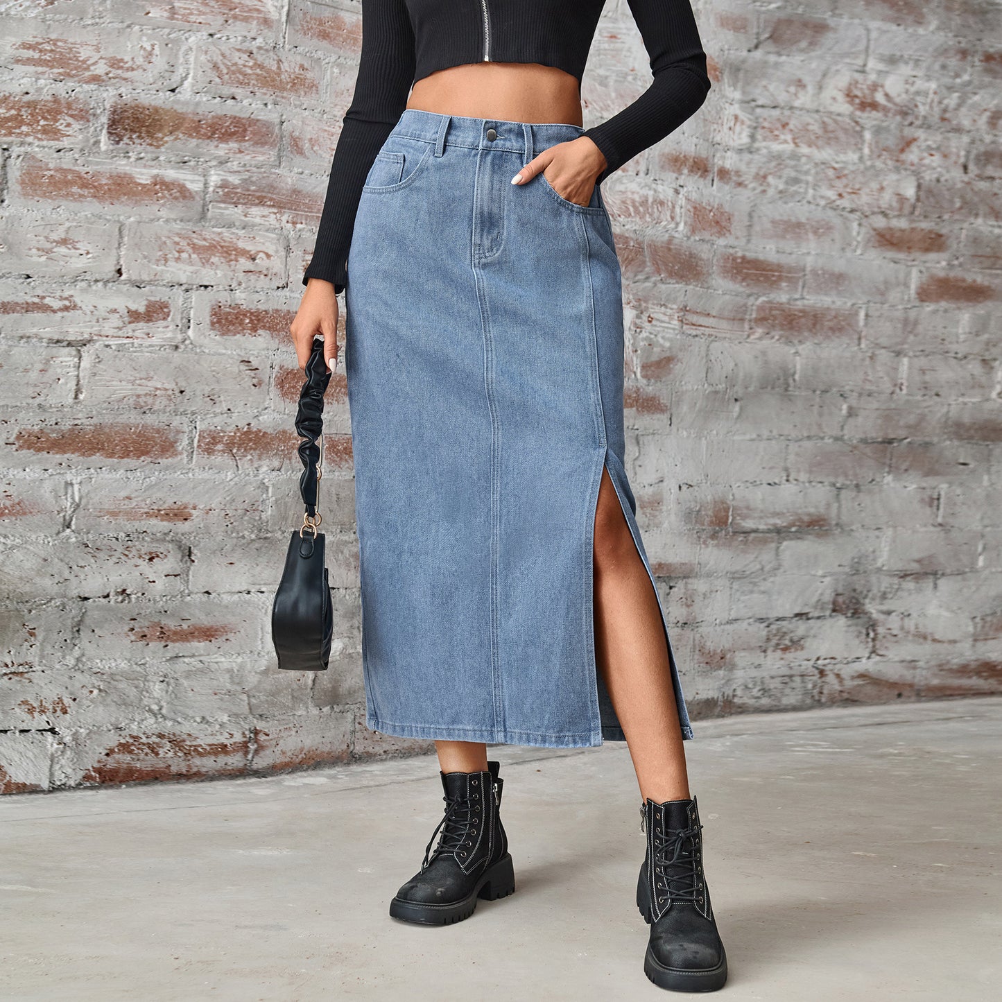 Women's Summer Washed Denim Elastic Waist Denim Skirt