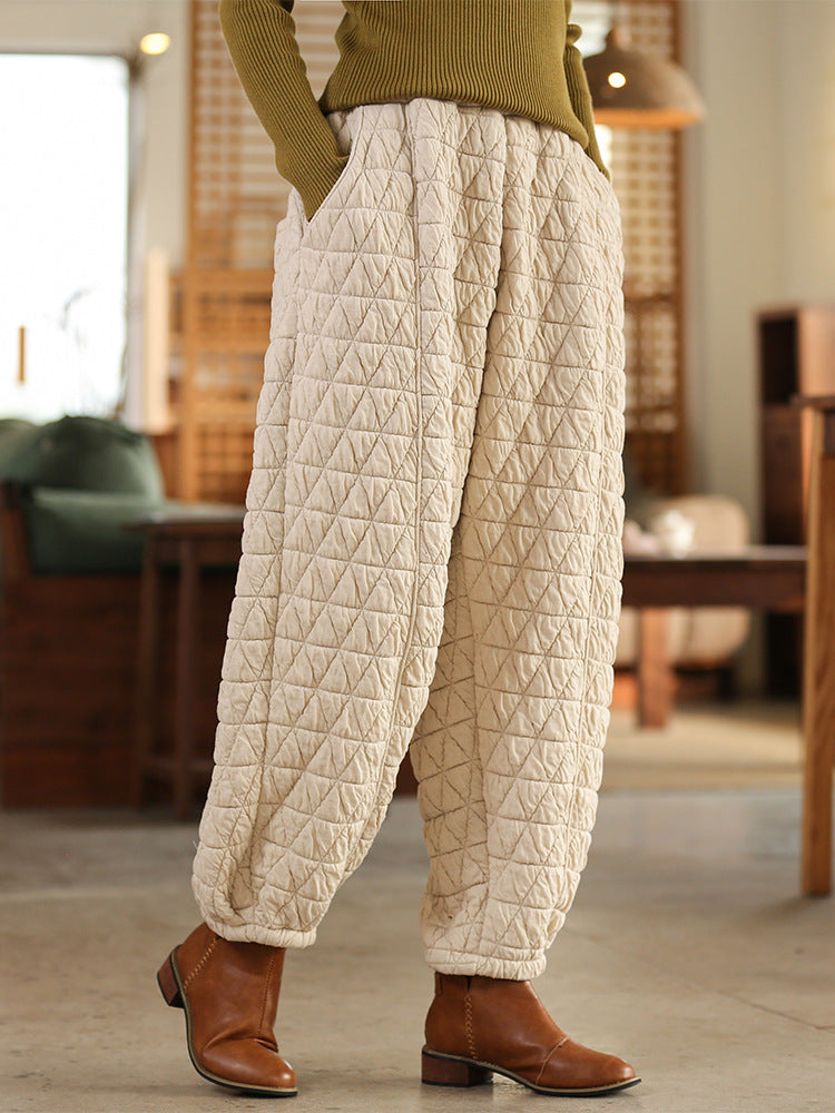Pantalon en coton lanterne pour femmes, Design de Style artistique, ample, amincissant, décontracté, rembourré en coton épais