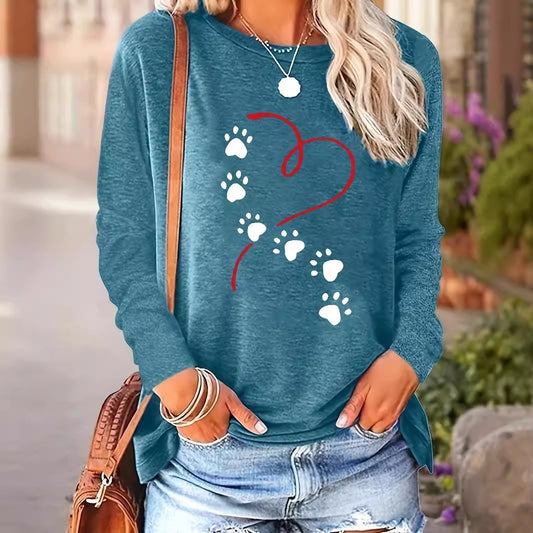 Printed Round Neck Long Sleeve Plus Size Casual Hoodie