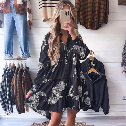 Short Skirt Autumn Long Sleeve Ruffled Loose Slimming And All-matching Fashion Dress Women