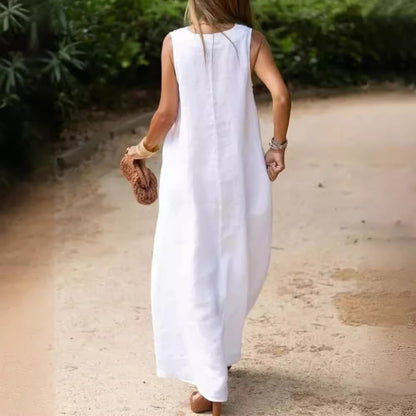 Robe blanche en coton et lin grande taille